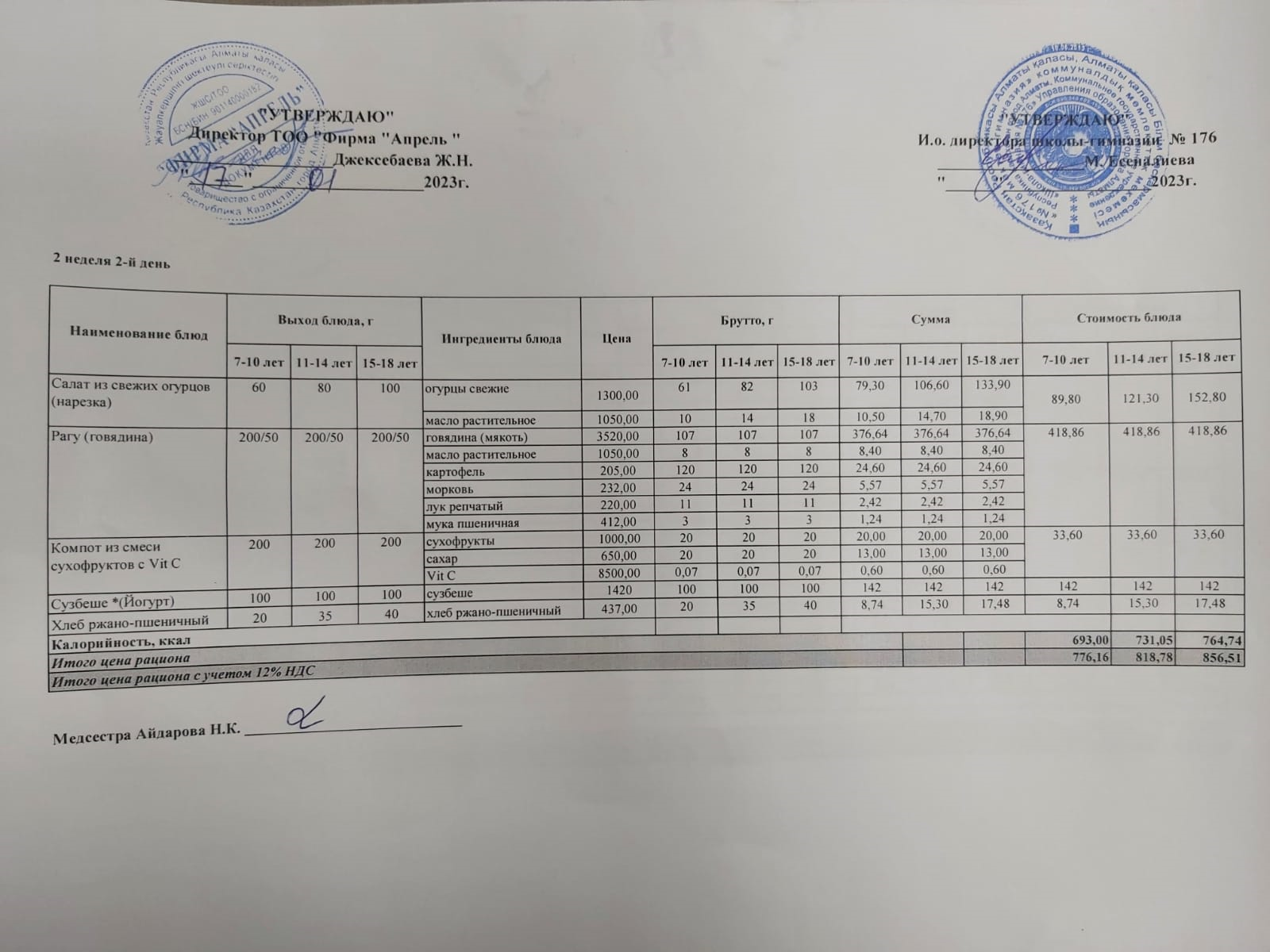 Ыстық тамақ менюі - 17.01.2023