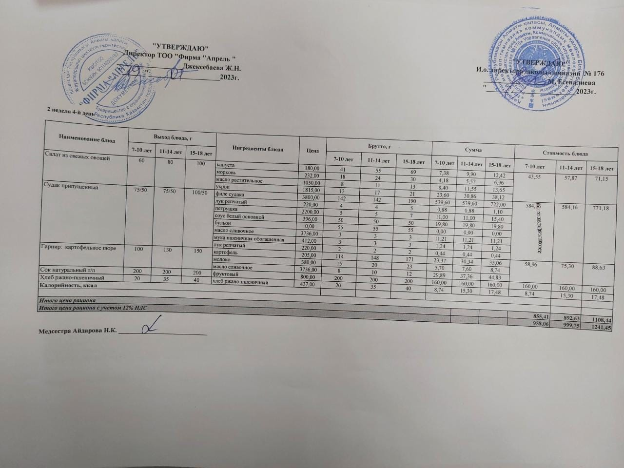 Ыстық тамақ менюі - 19.01.2023