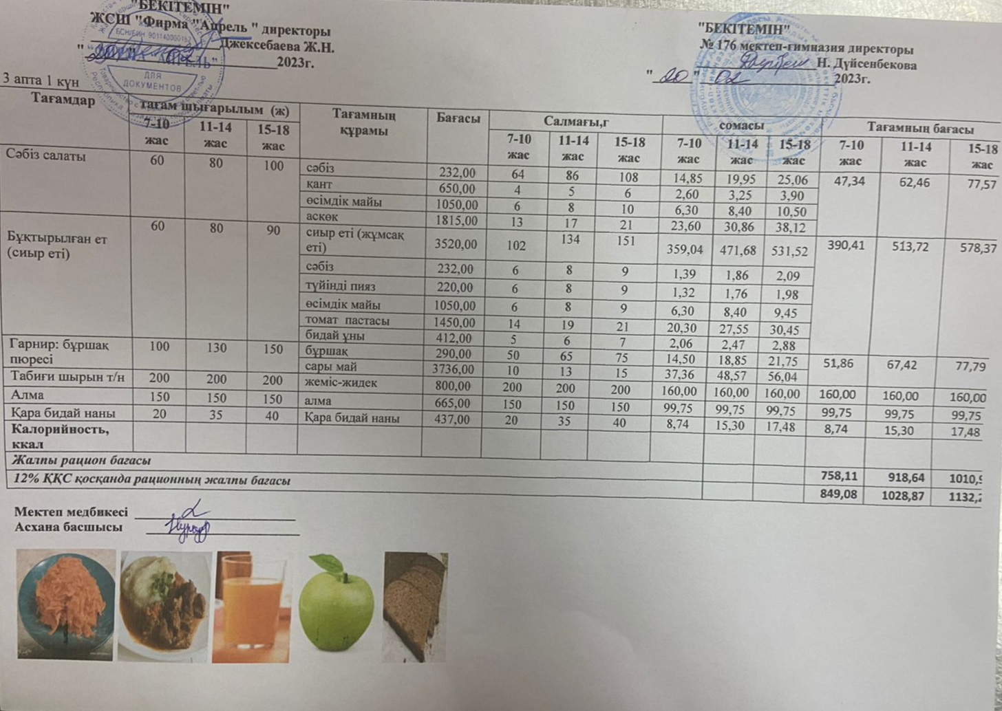 20.02.2023 ж Асхана мәзірі