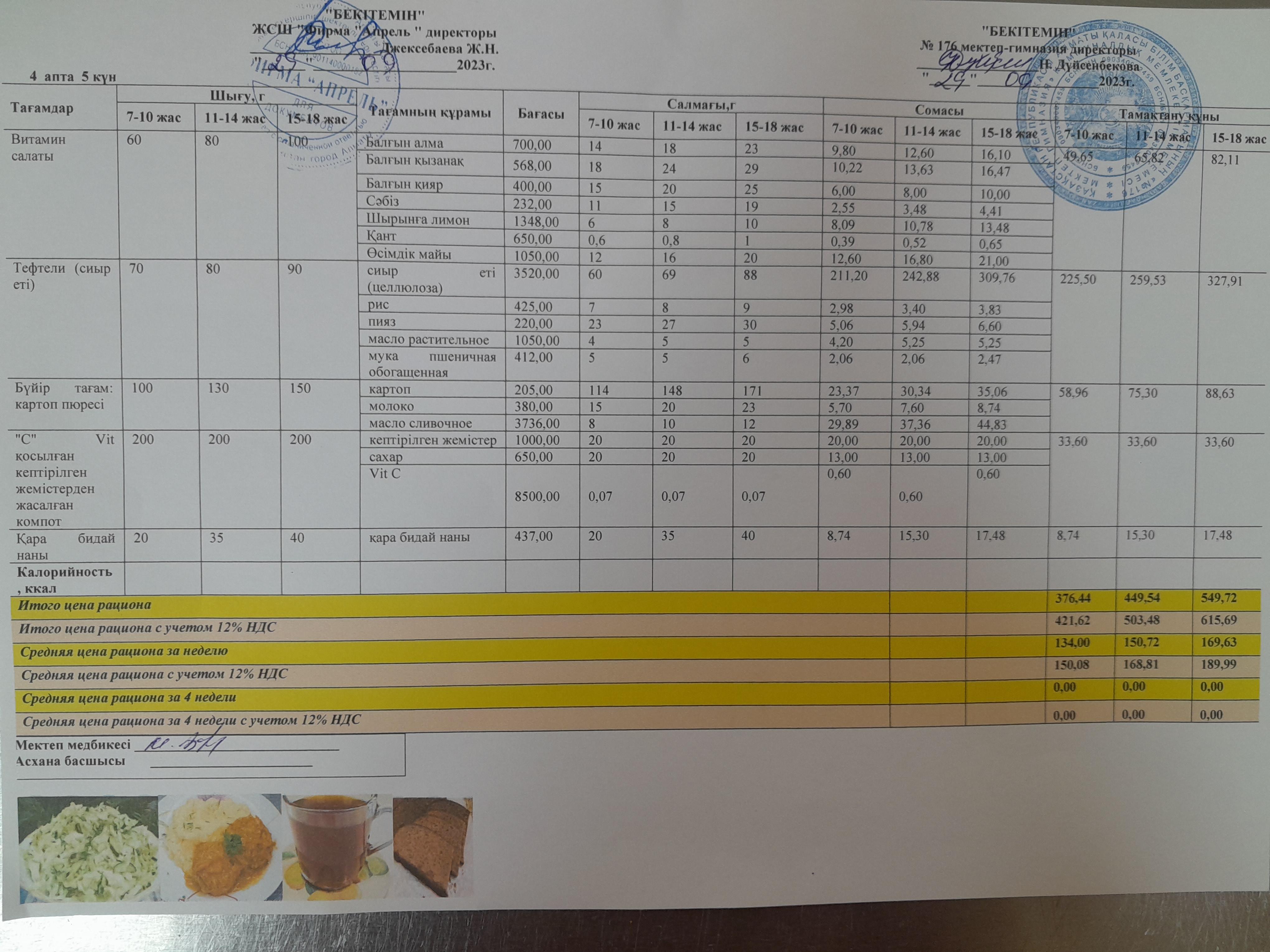 29.09.2023 ж Асхана мәзірі