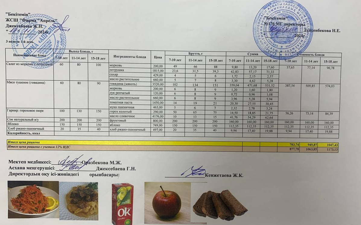 18.11.2024 ж Асхана мәзірі