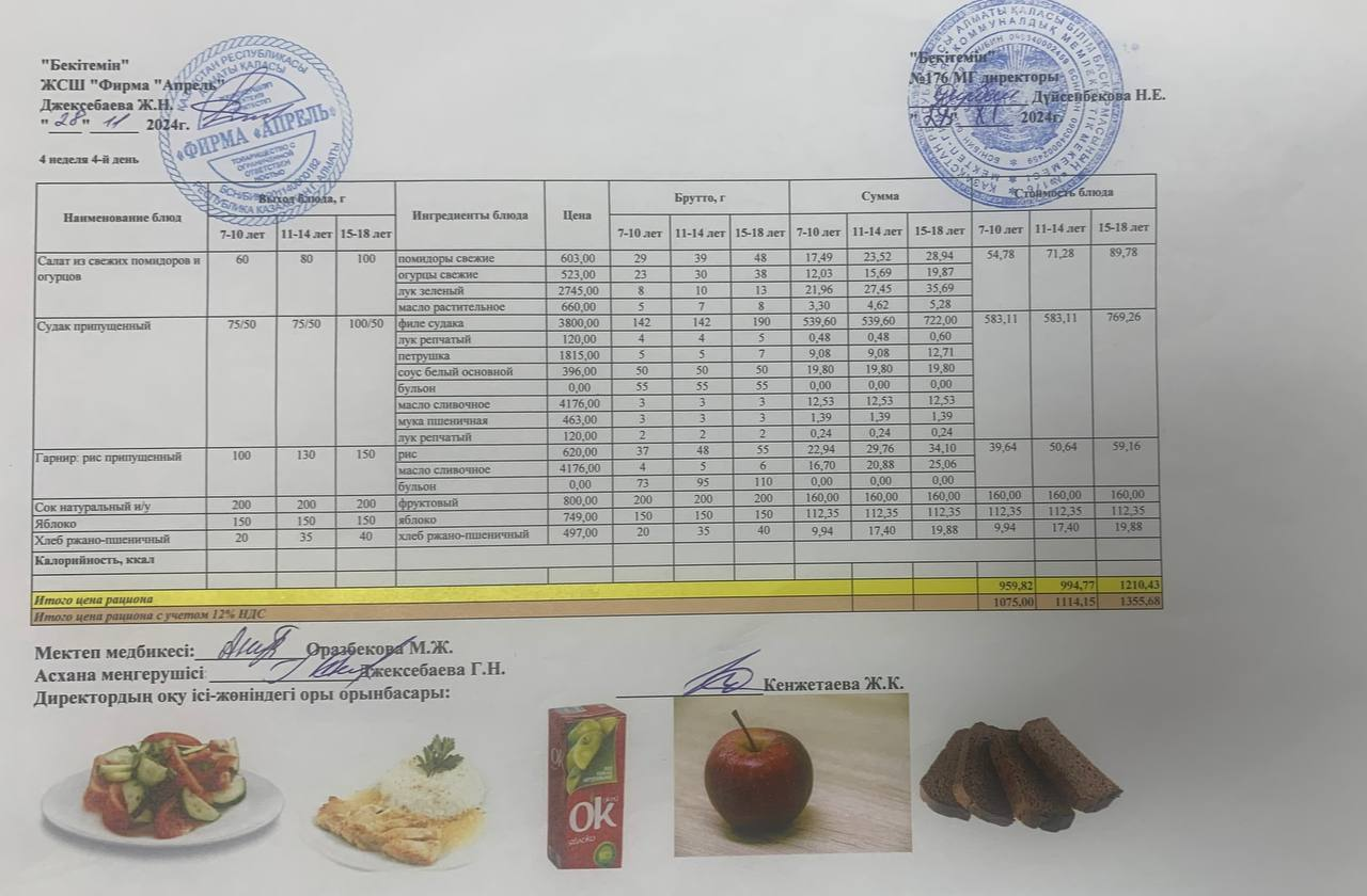 28.11.2024 ж Асхана мәзірі