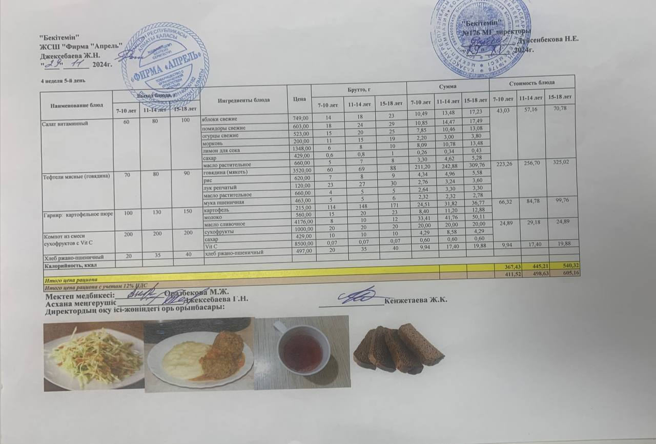 29.11.2024 ж Асхана мәзірі