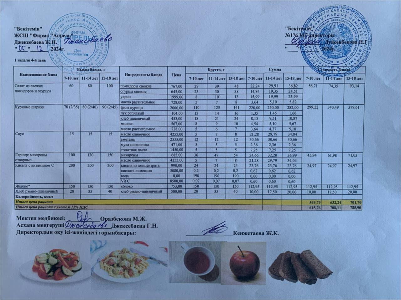 5.12.2024 ж Асхана мәзірі