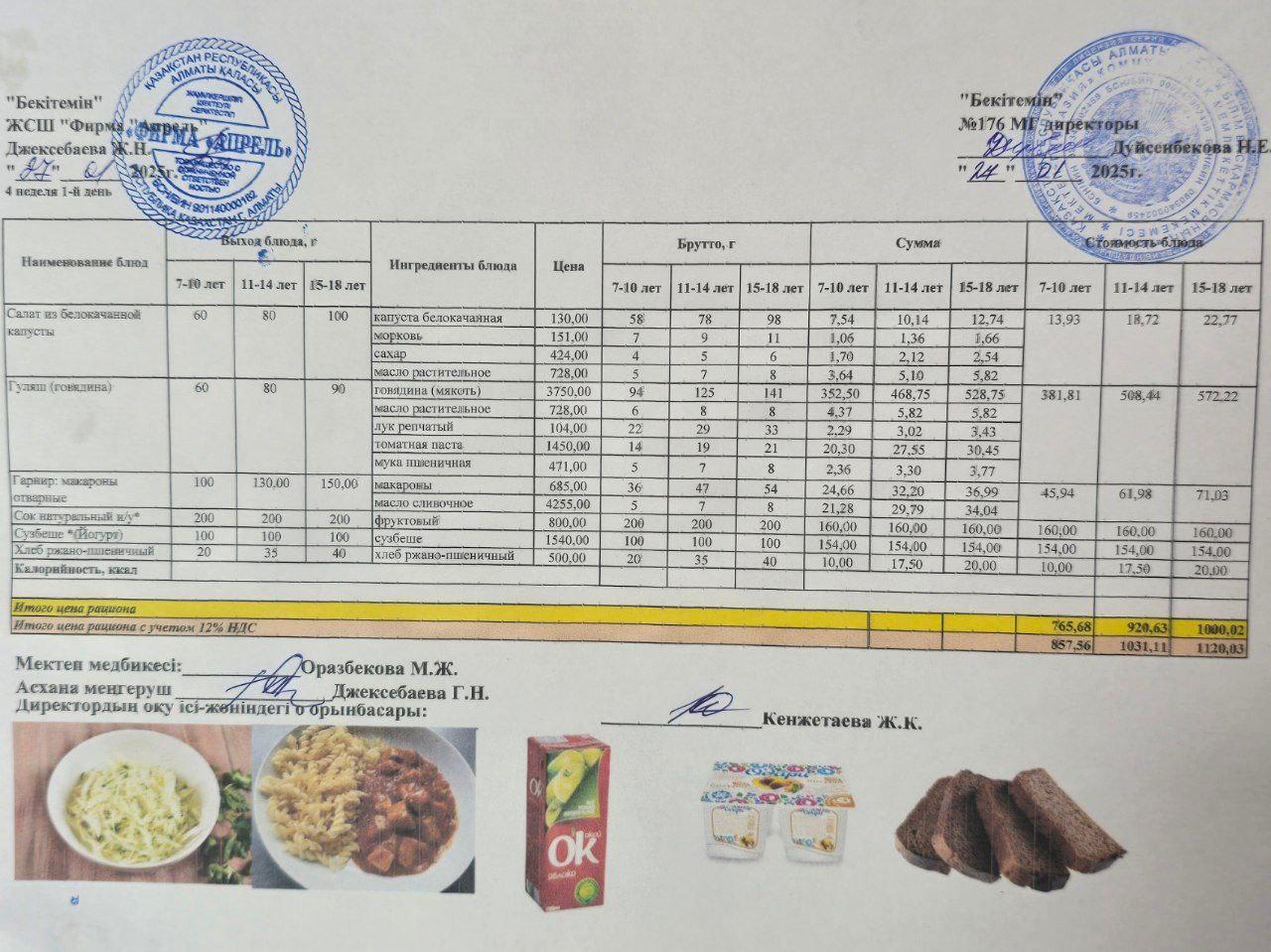 27.01.2025 ж Асхана мәзірі