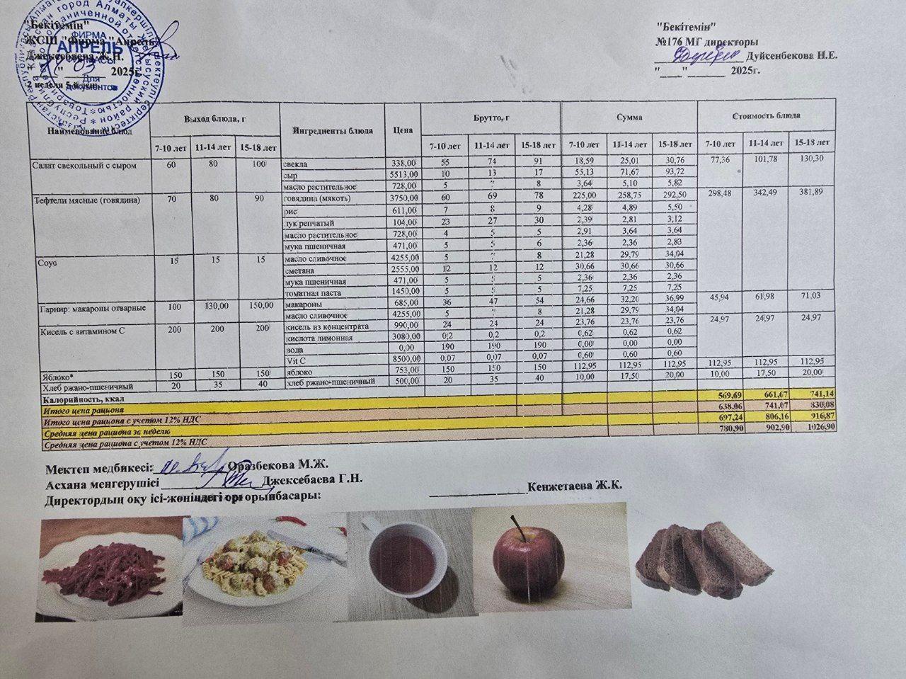 14.03.2025 ж Асхана мәзірі