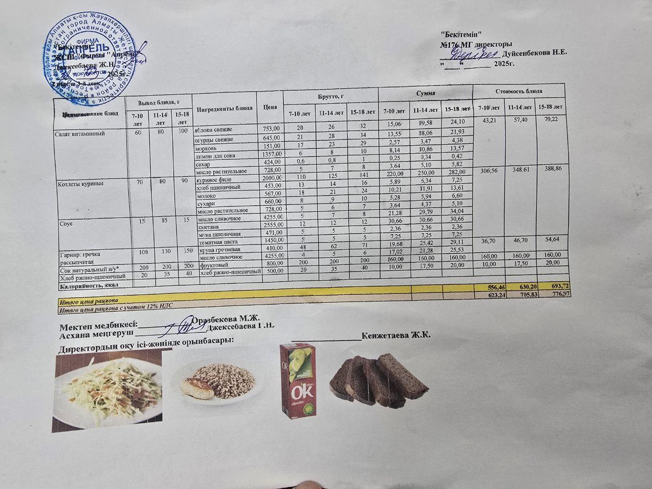12.03.2025 ж Асхана мәзірі