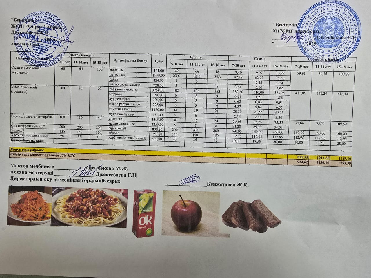 14.04.2025 ж Асхана мәзірі