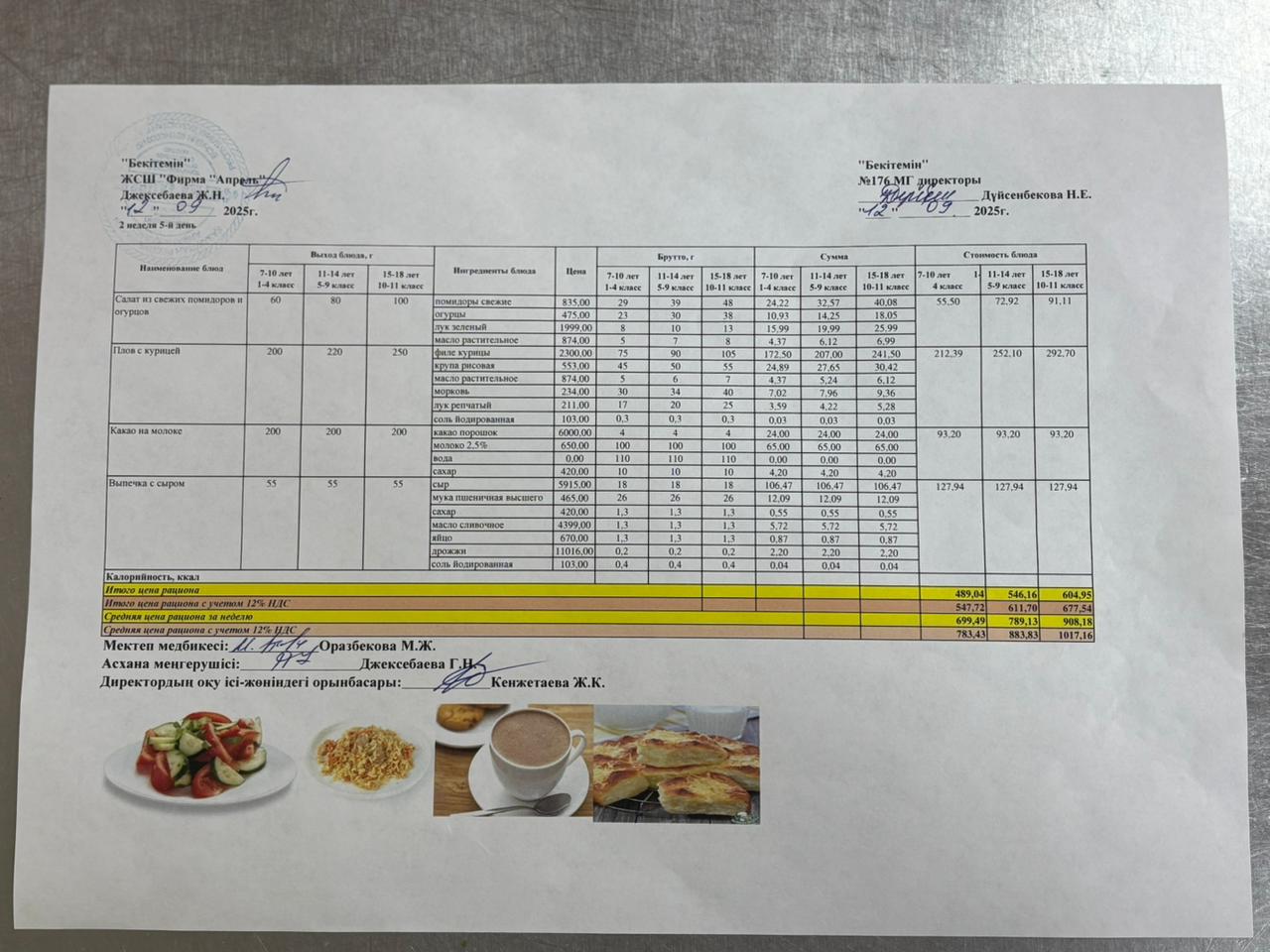 12.09.2025 ж Асхана мәзірі