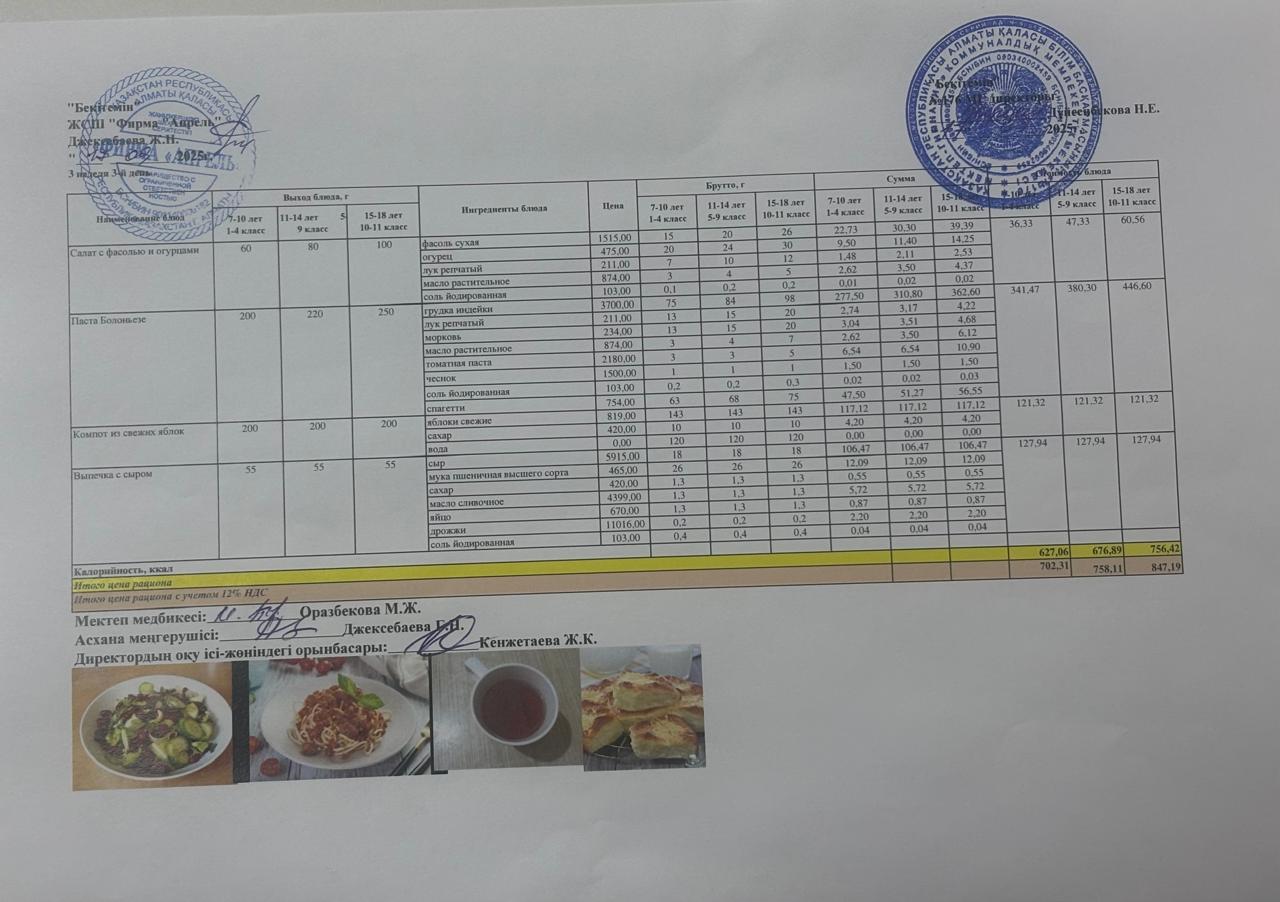 17.09.2025 ж Асхана мәзірі