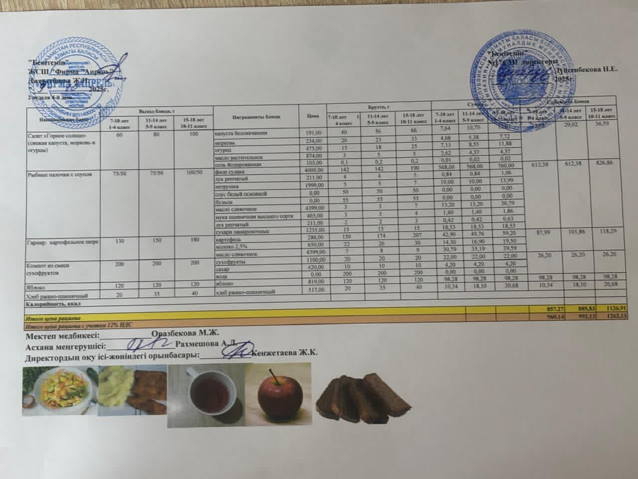 09.10.2025 ж Асхана мәзірі