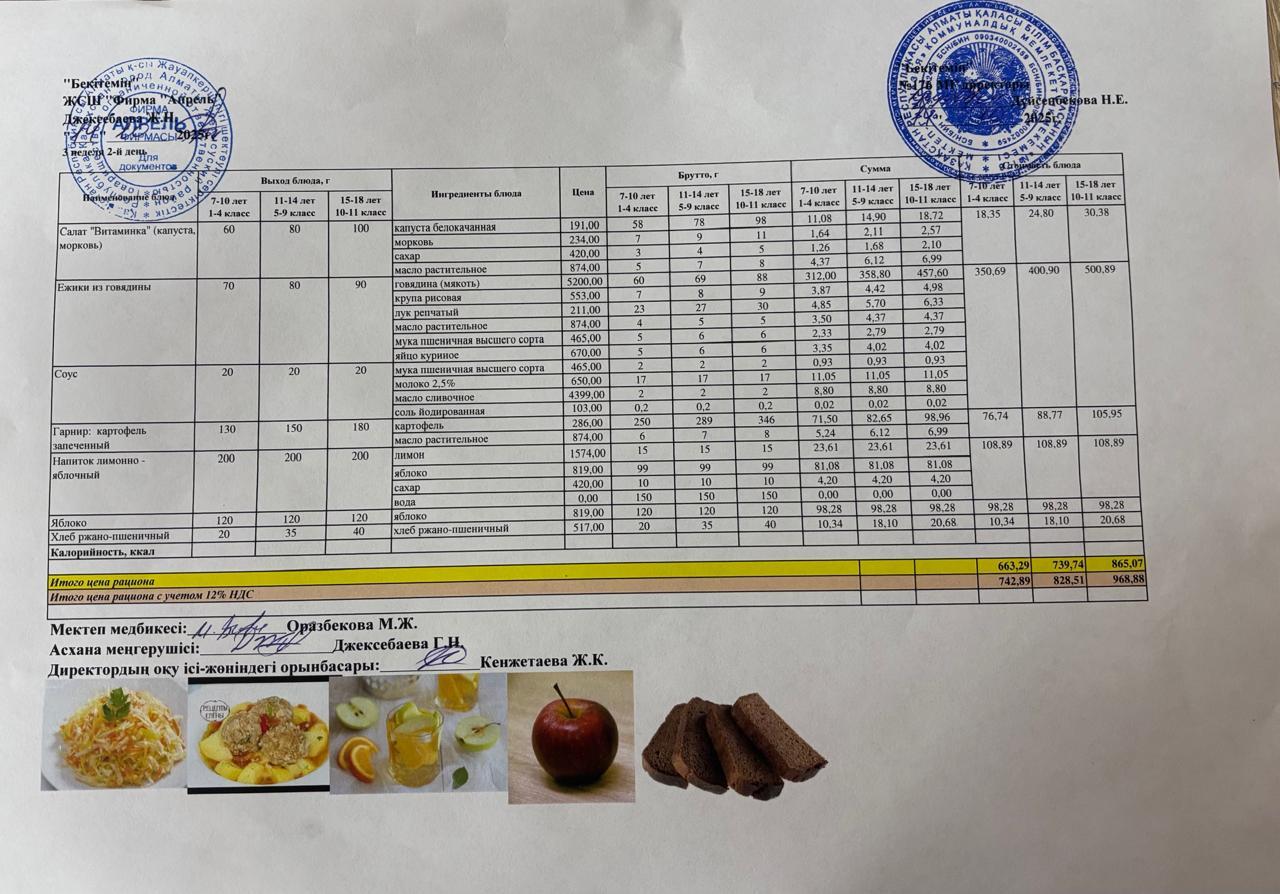 14.10.2025 ж Асхана мәзірі