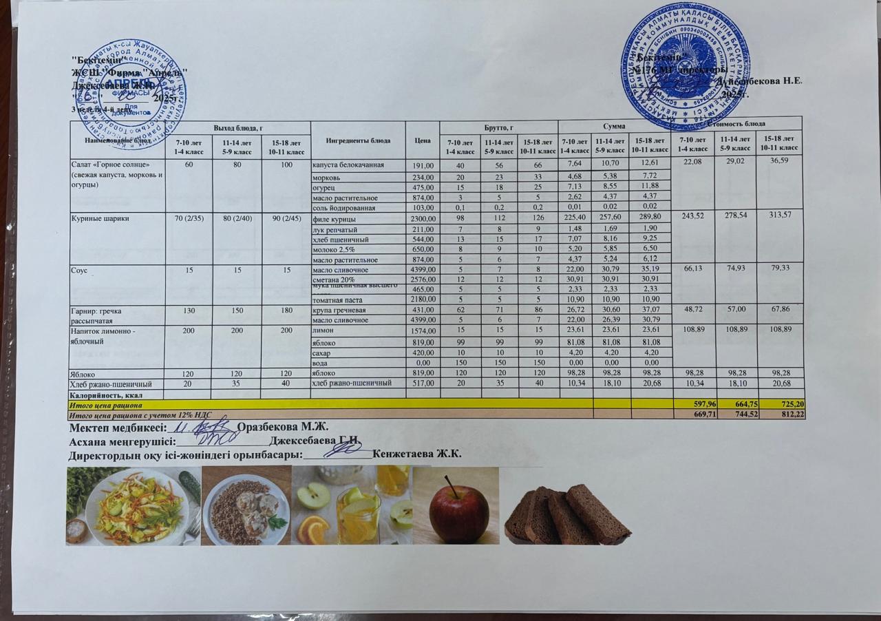 16.10.2025 жыл Асхана мәзірі