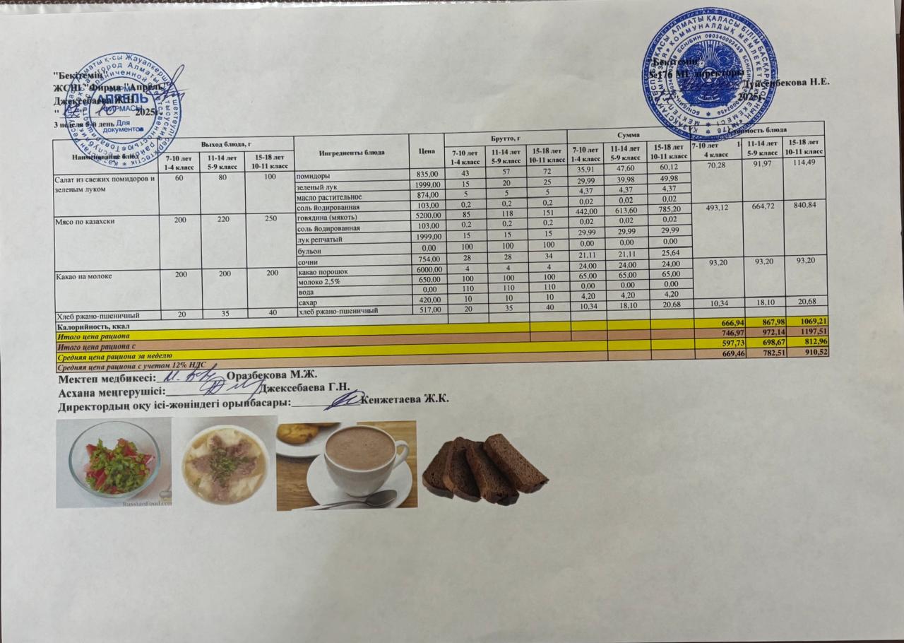17.10.2025 жыл Асхана мәзірі
