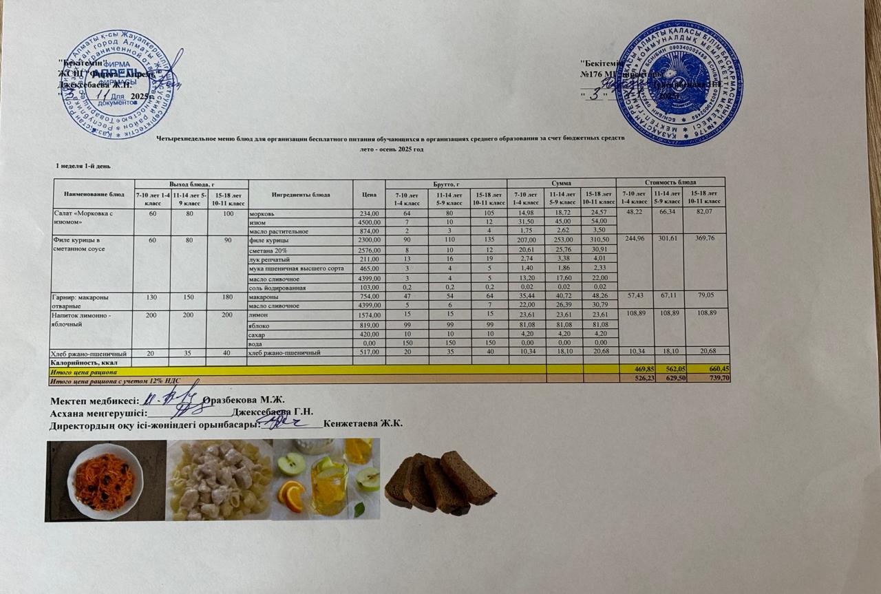 05.11.2025 жыл Асхана мәзірі