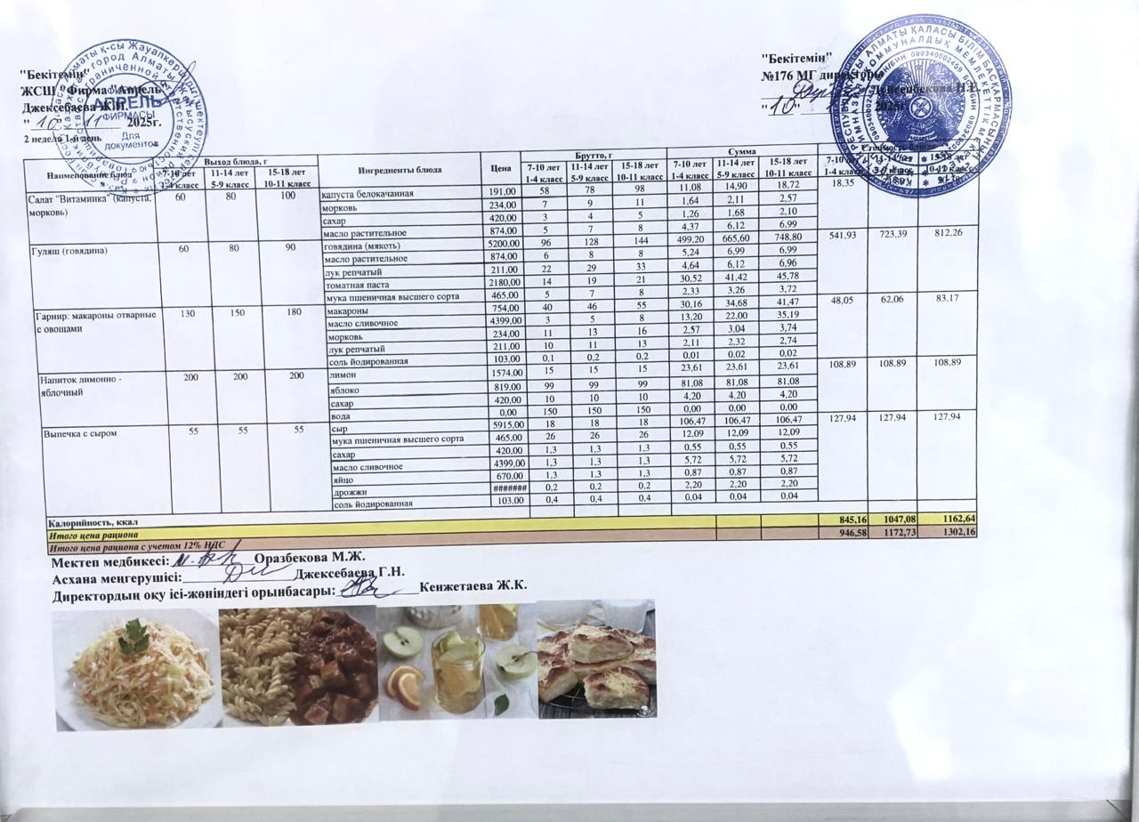 10.11.2025 жыл Асхана мәзірі