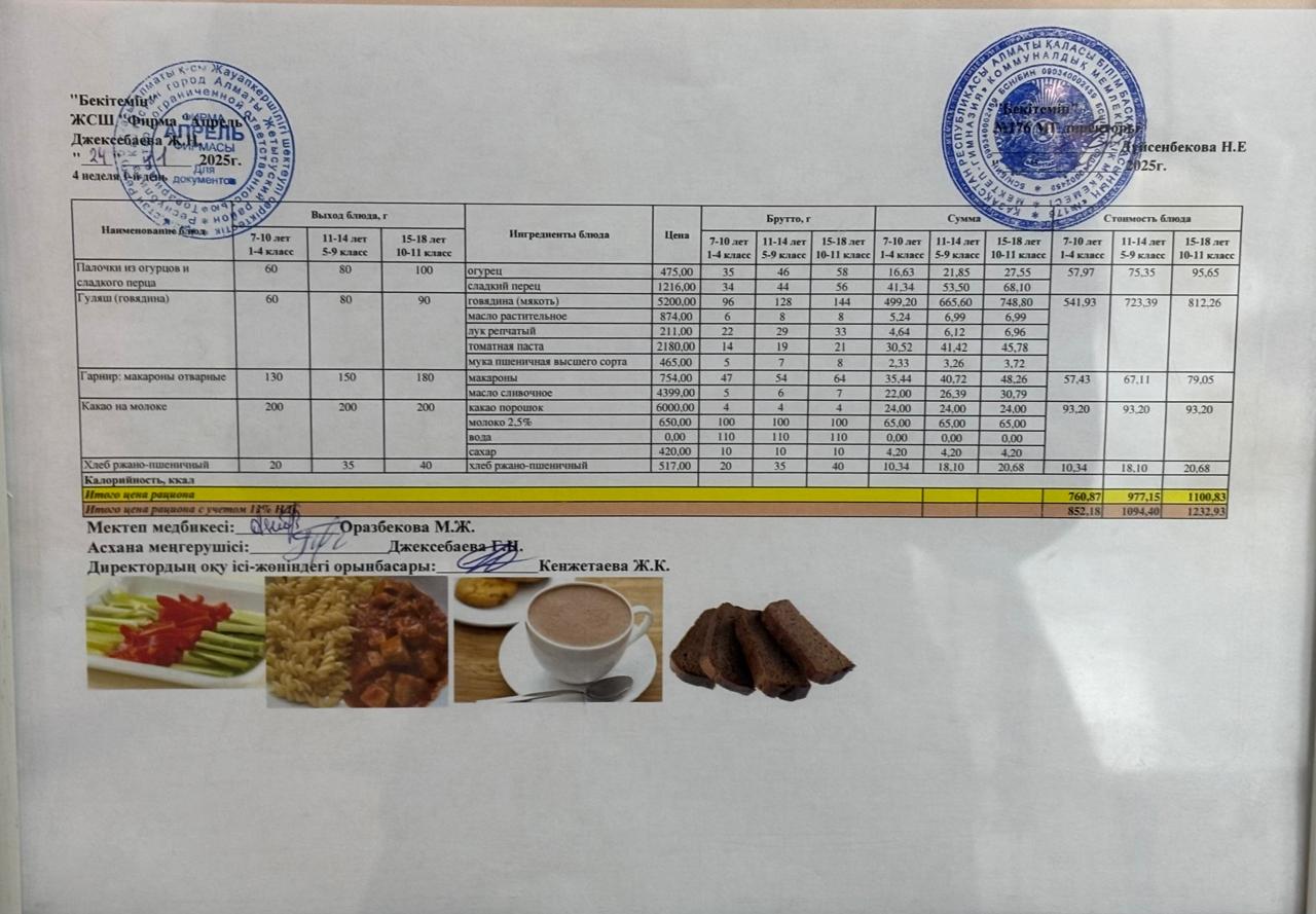 24.11.2025 ж Асхана мәзірі