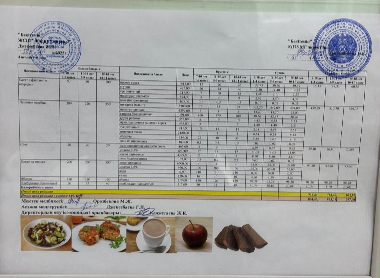 26.11.2025 ж Асхана мәзірі