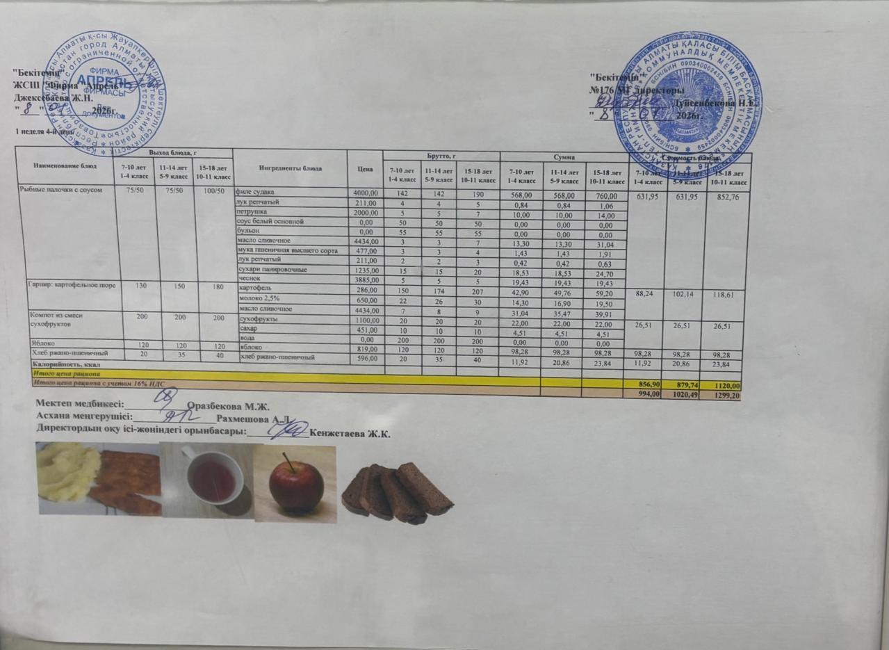 08.1.2026 ж Асхана мәзірі