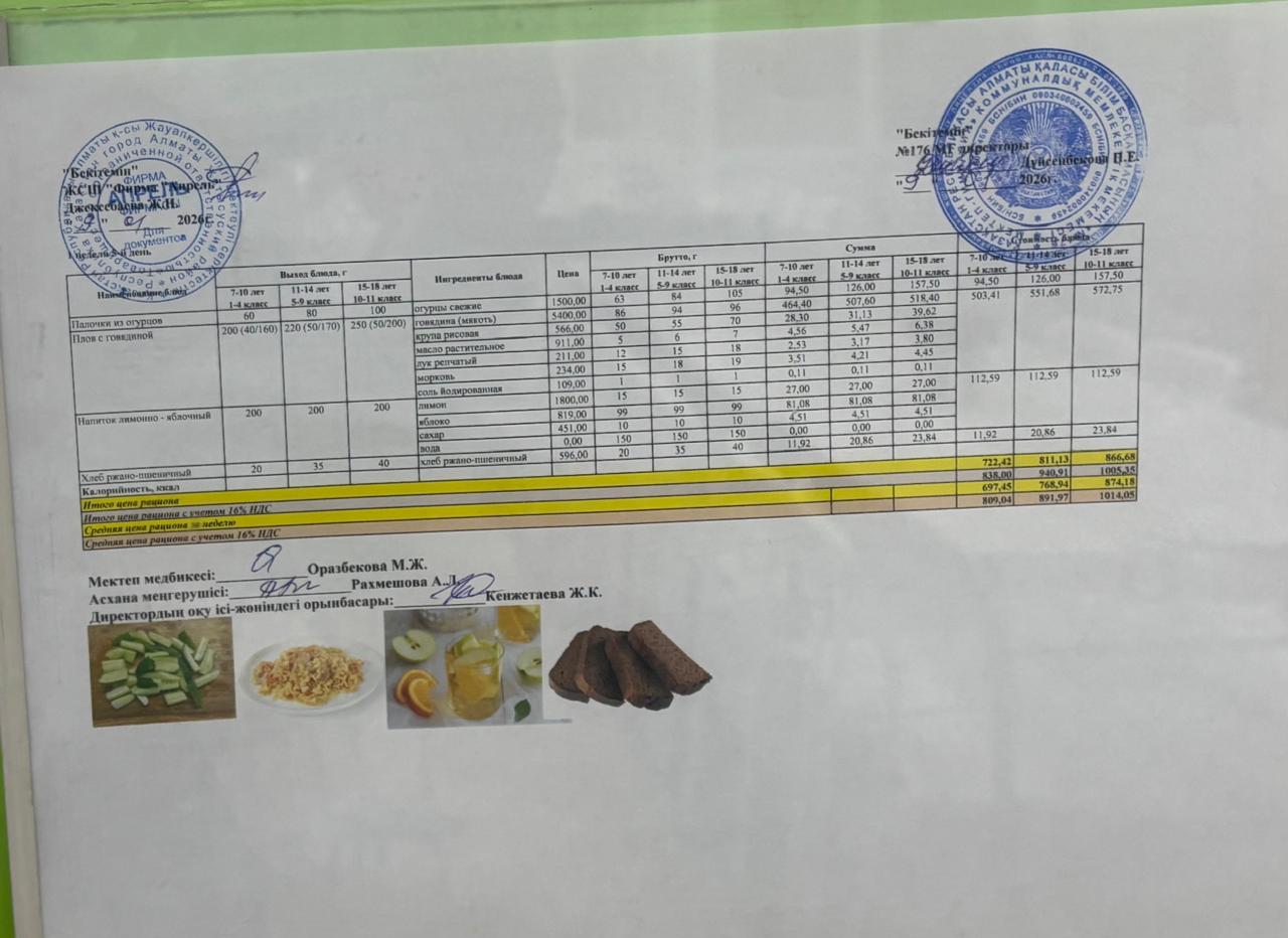 09.01.2026 ж Асхана мәзірі