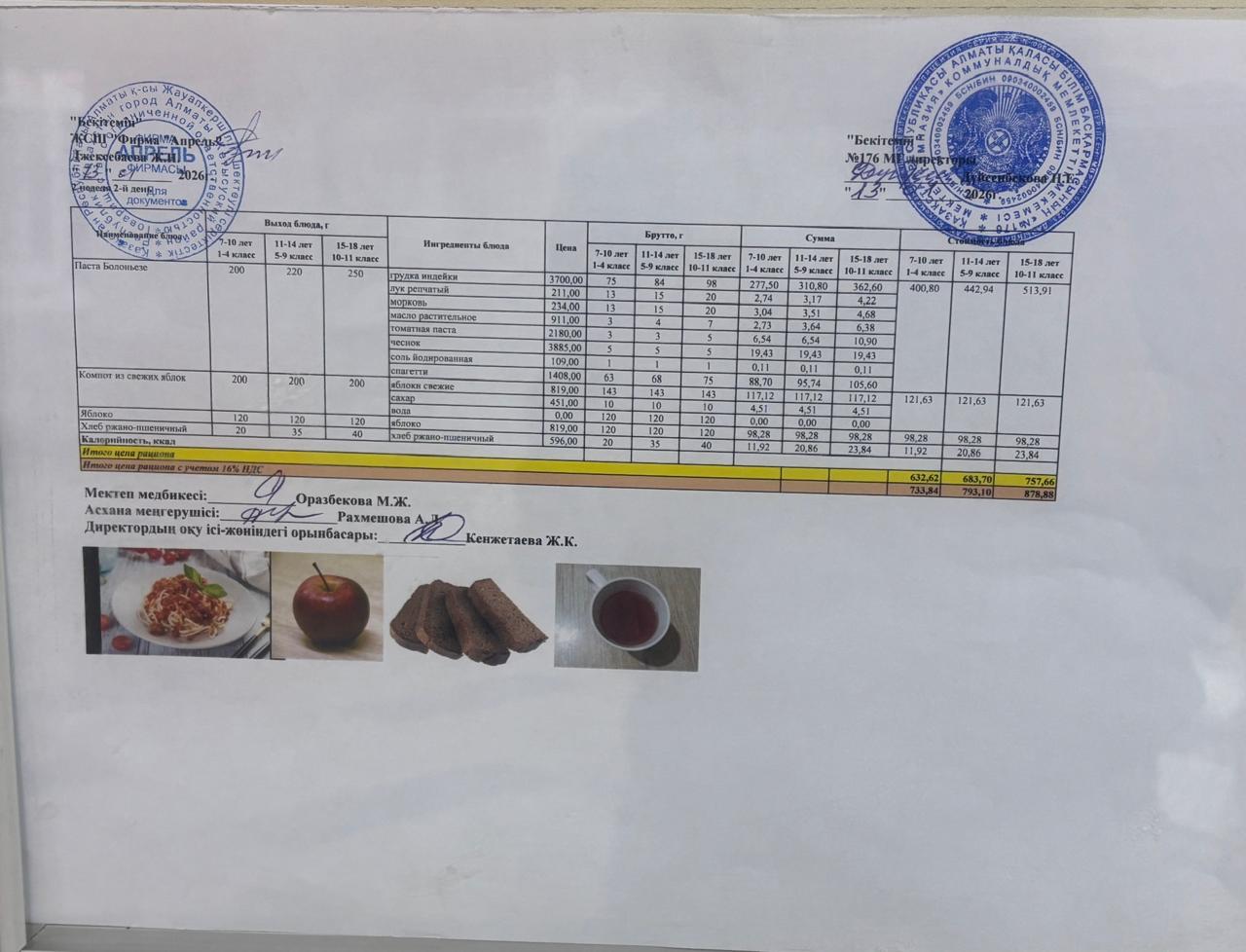 13.01.2026 ж Асхана мәзірі