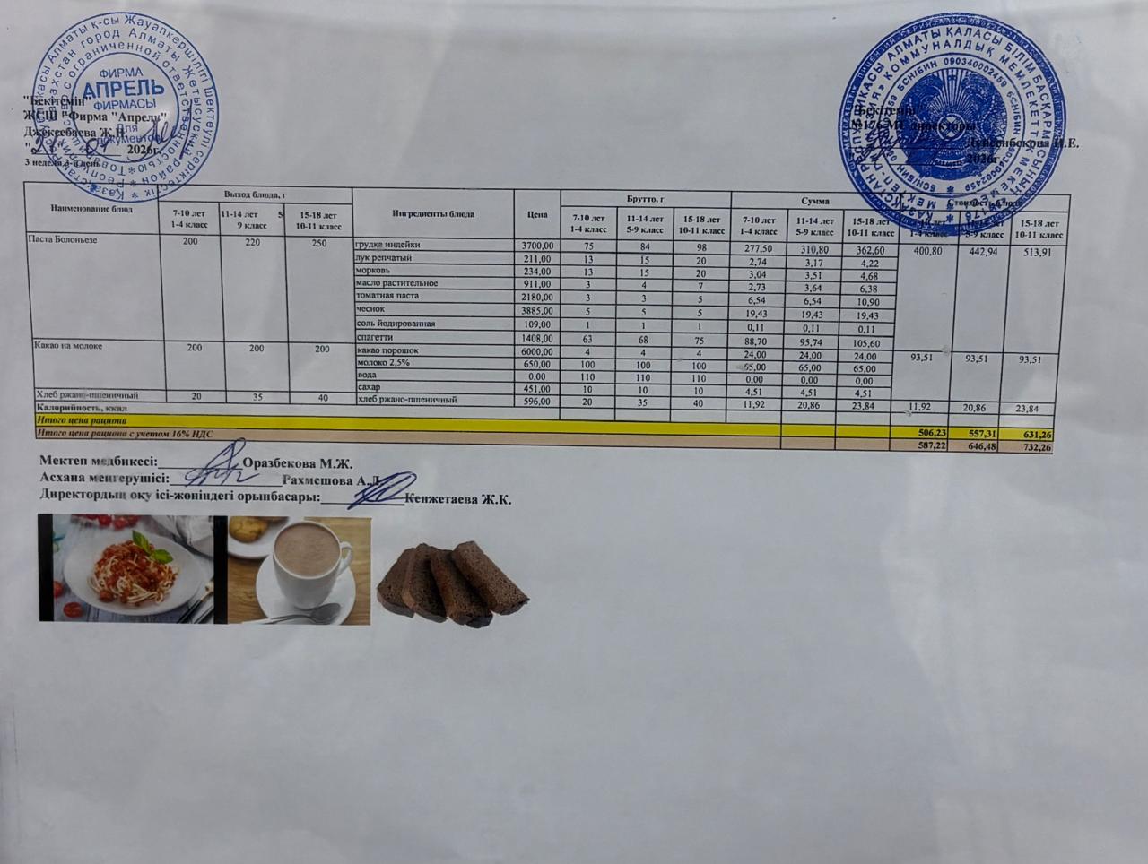 21.01.2026 ж Асхана мәзірі