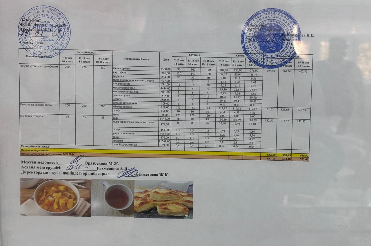 27.01.2026  жыл Асхана мәзірі