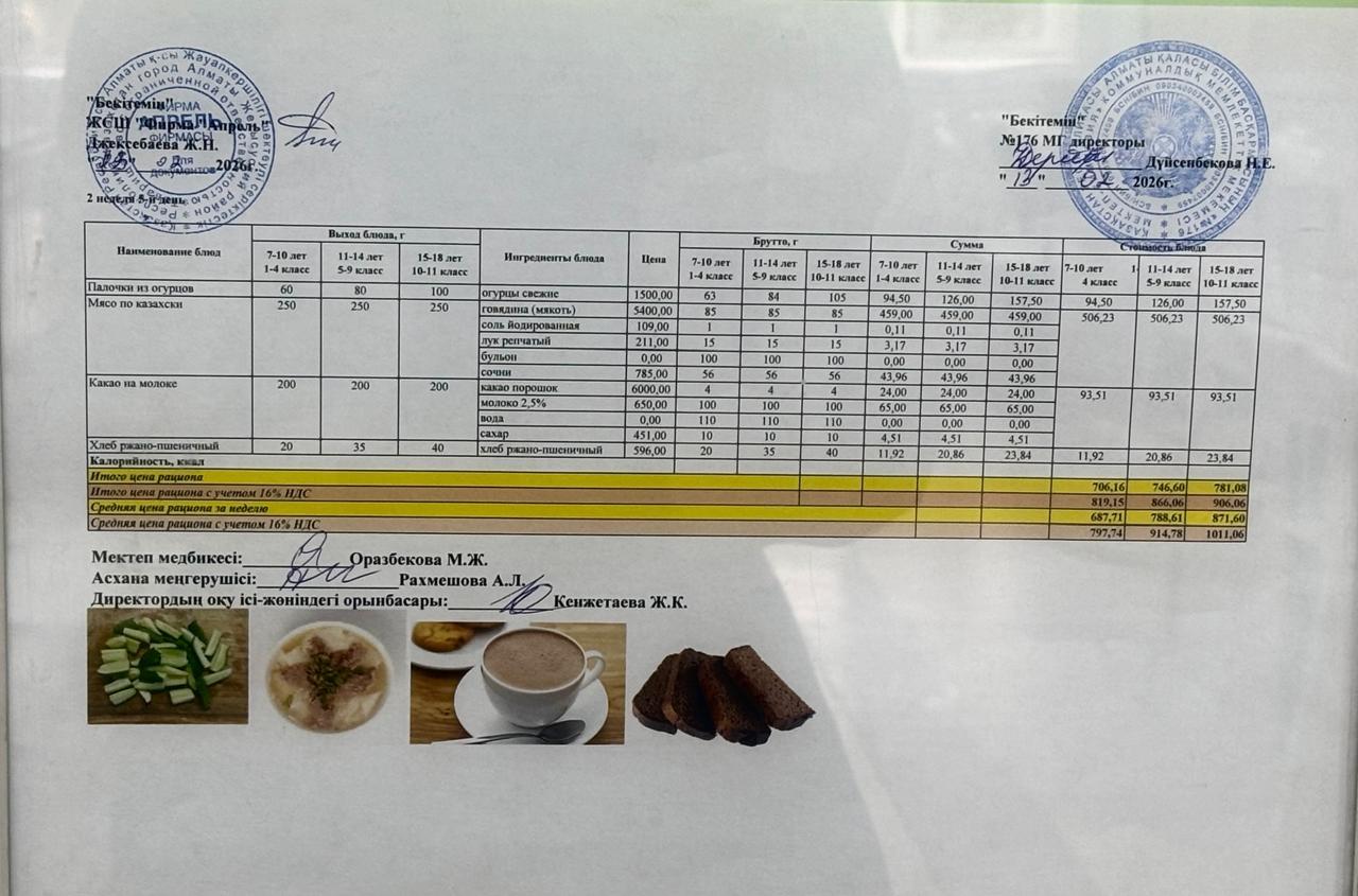 13.02.2026 жыл Асхана мәзірі