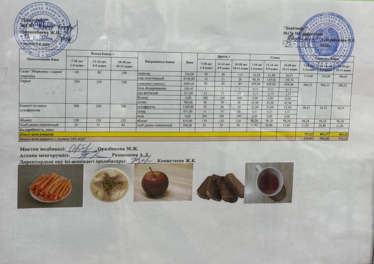 27.02.2026 жыл Асхана мәзірі