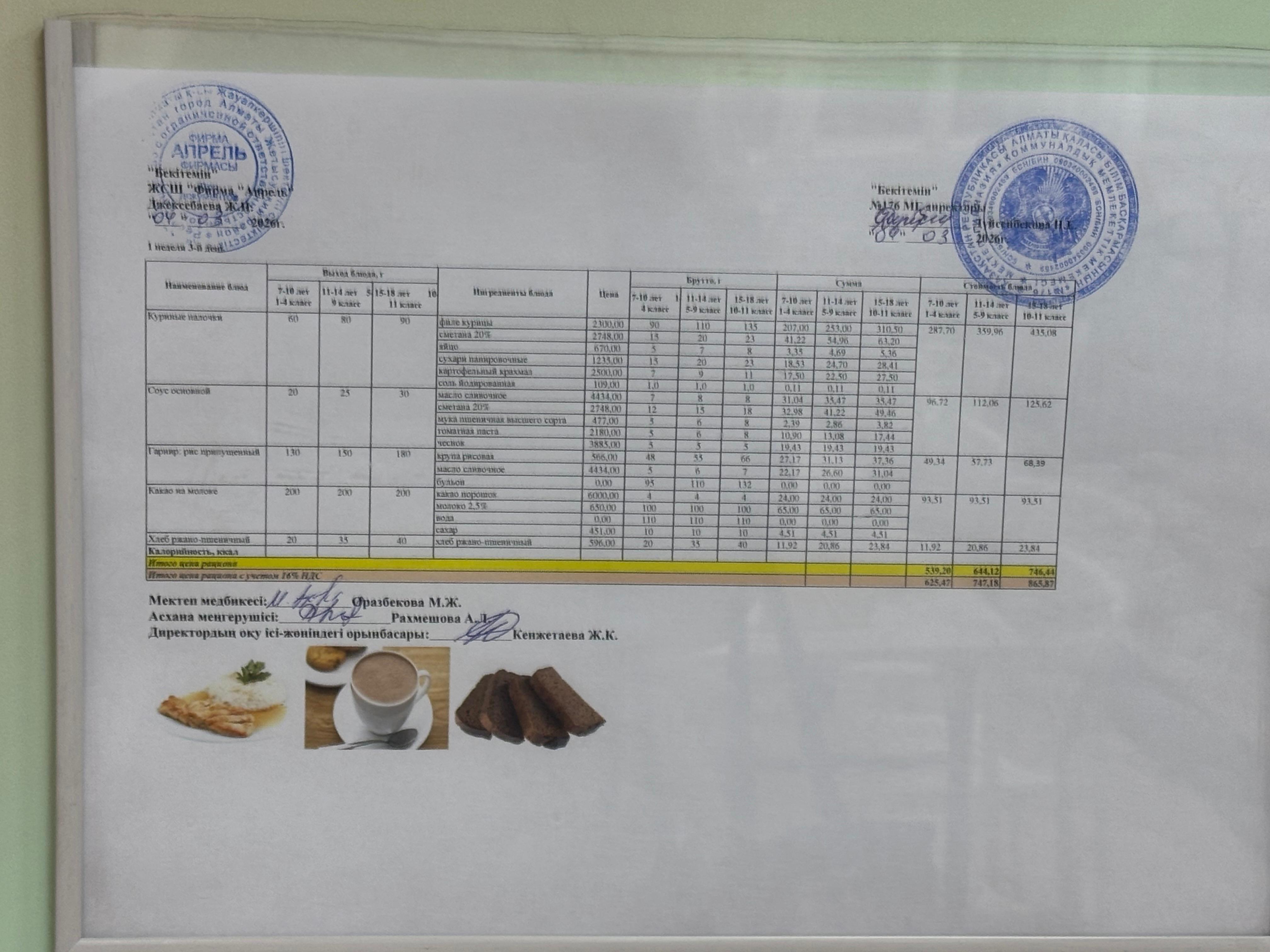 04.03.2026 жыл Асхана мәзірі