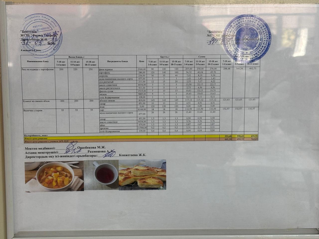 31.03.2026 жыл Асхана мәзірі