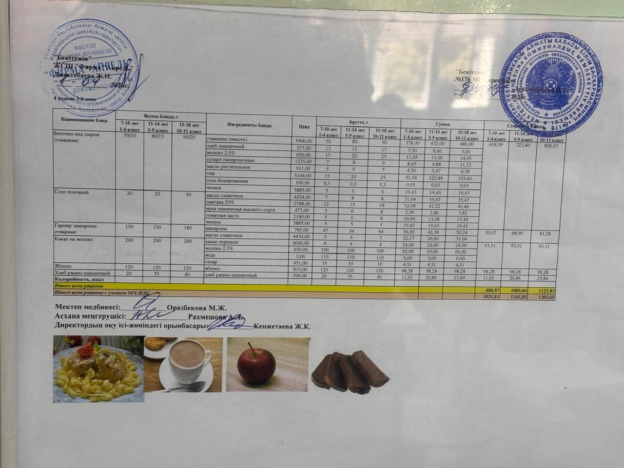 01.04.2026 жыл Асхана мәзірі
