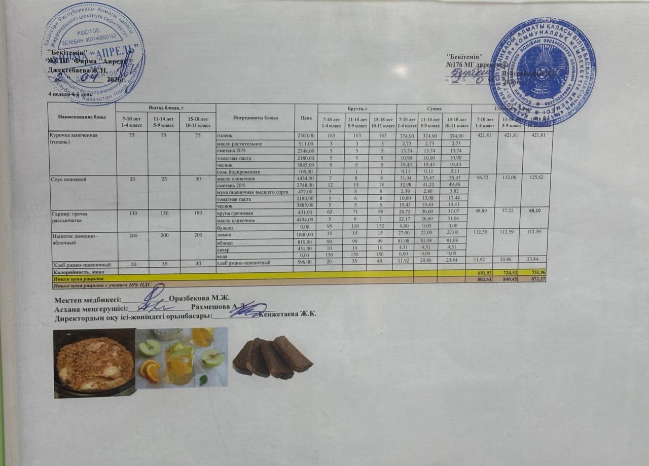 03.04.2026 жыл Асхана мәзірі